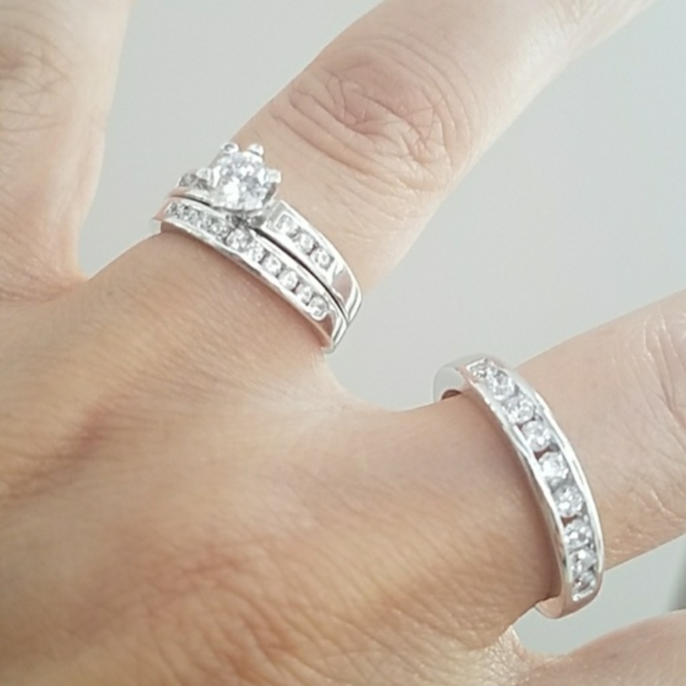 14k Gold plated Engagement Ring Wedding Bands 3pc